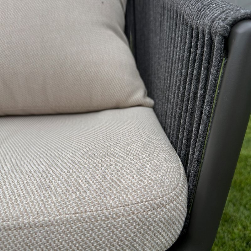 Set mobilier de 8 persoane, gradina sau terasa, aluminiu, masa extensibila cu blat de piatra, impletitura tip funie, Maldives