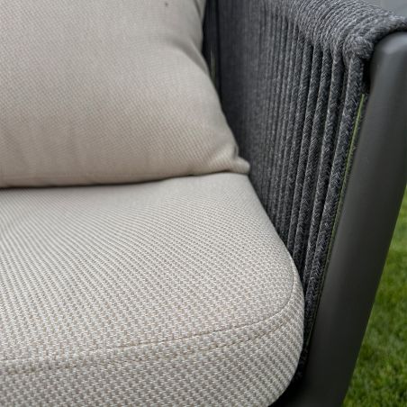 Set mobilier de 8 persoane, gradina sau terasa, aluminiu, masa extensibila cu blat de piatra, impletitura tip funie, Maldives
