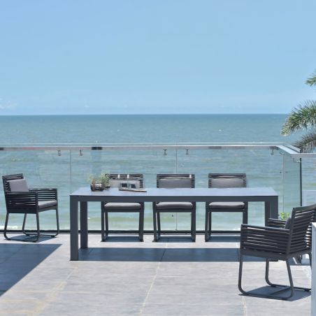 Set mobilier de 8 persoane, gradina sau terasa, masa 240x100 cm + 8 scaune, aluminiu, impletitura tip funie, Capri
