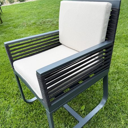 Set mobilier de 8 persoane, gradina sau terasa, masa 240x100 cm + 8 scaune, aluminiu, impletitura tip funie, Capri