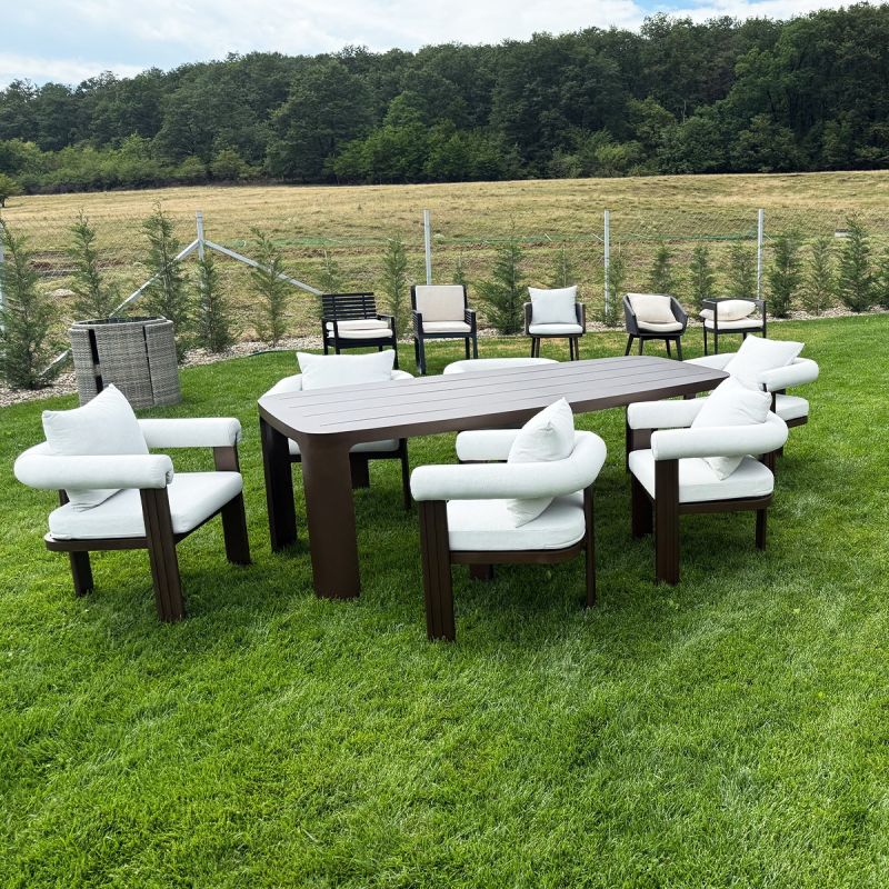 Set mobilier de 8 persoane, gradina sau terasa, aluminiu, masa 214x102 cm + 8 scaune, tesatura 100 % Olefin, Bora Bora