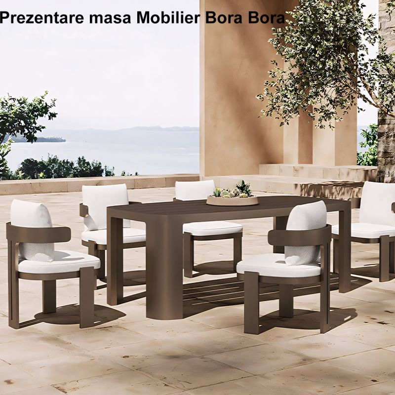 Set mobilier de 6 persoane, gradina sau terasa, aluminiu, masa 214x102 cm + 6 scaune, tesatura 100% Olefin, Bora Bora