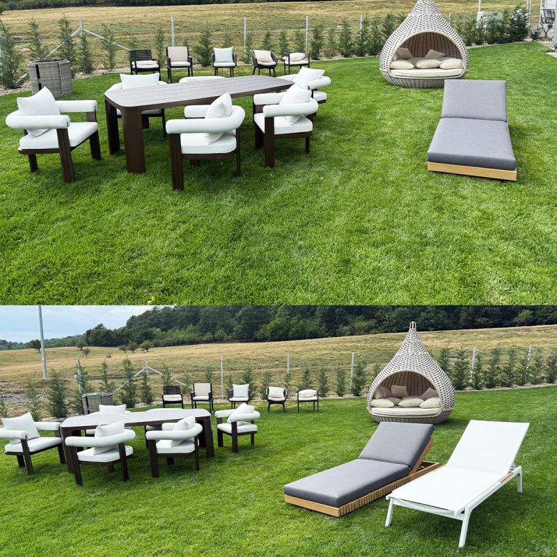 Set mobilier de 6 persoane, gradina sau terasa, aluminiu, masa 214x102 cm + 6 scaune, tesatura 100% Olefin, Bora Bora