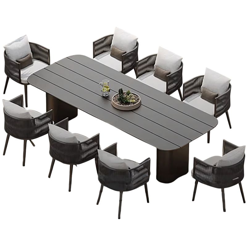 Set mobilier de 8 persoane, terasa sau gradina, aluminiu, masa robusta 214x100 cm + 8 scaune cu impletitura tip funie, Nova Luxe