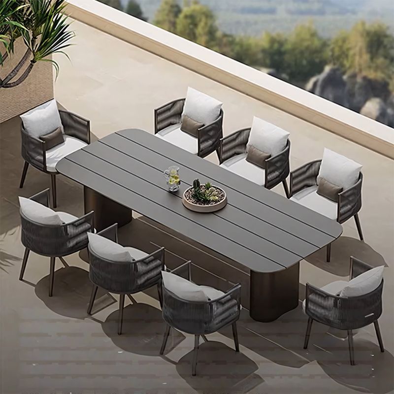 Set mobilier de 8 persoane, terasa sau gradina, aluminiu, masa robusta 214x100 cm + 8 scaune cu impletitura tip funie, Nova Luxe