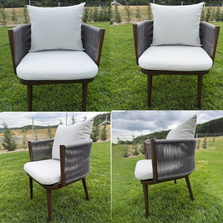 Set mobilier de 8 persoane, terasa sau gradina, aluminiu, masa robusta 214x100 cm + 8 scaune cu impletitura tip funie, Nova Luxe
