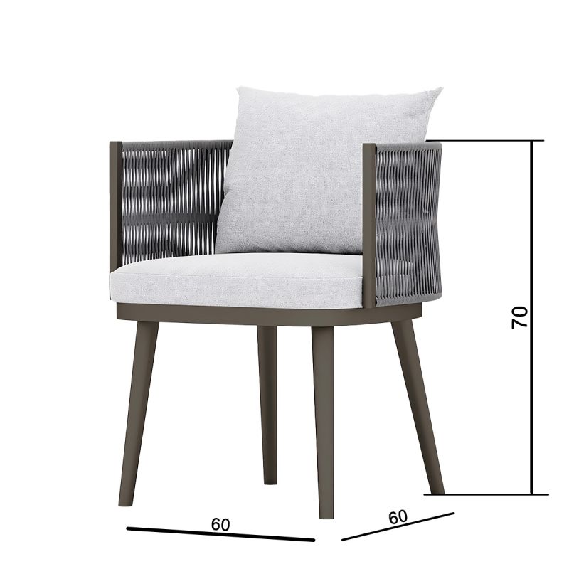 Set mobilier de 6 persoane, terasa sau gradina, aluminiu, masa robusta 214x100 cm + 6 scaune cu impletitura tip funie, Nova Luxe
