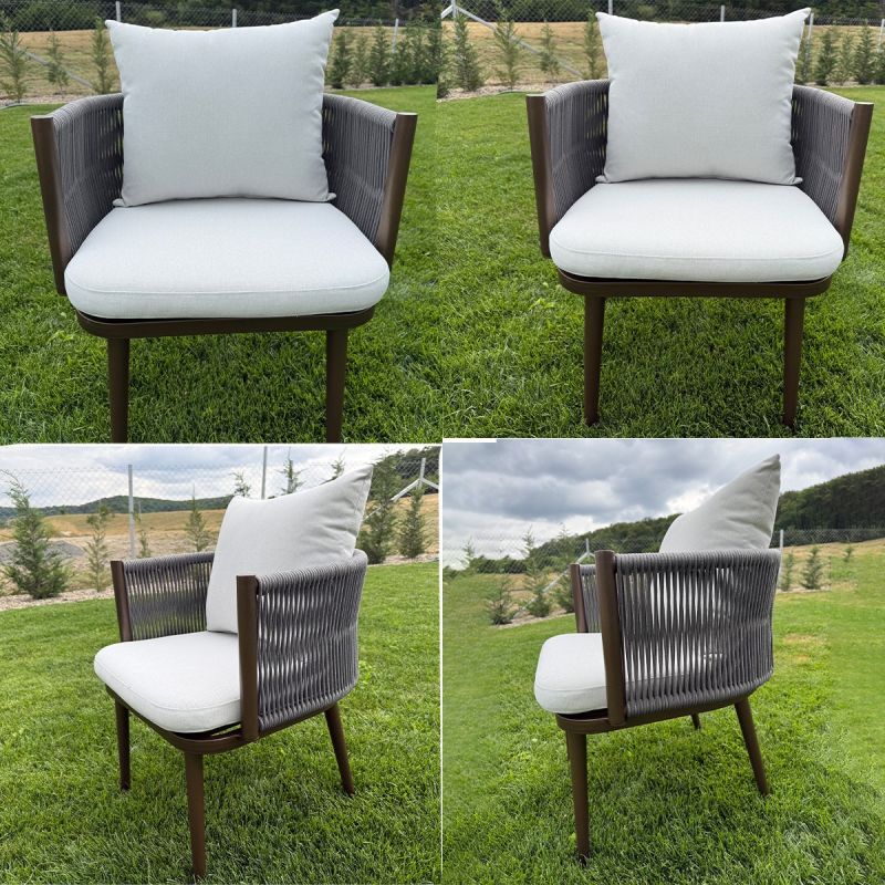 Set mobilier de 6 persoane, terasa sau gradina, aluminiu, masa robusta 214x100 cm + 6 scaune cu impletitura tip funie, Nova Luxe