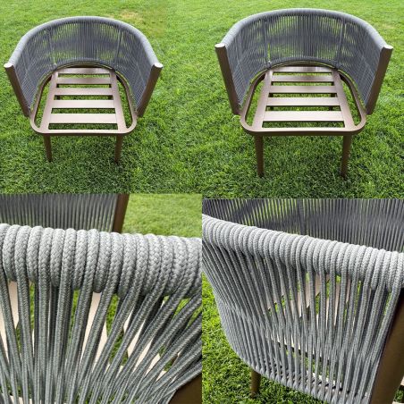 Set mobilier de 6 persoane, terasa sau gradina, aluminiu, masa robusta 214x100 cm + 6 scaune cu impletitura tip funie, Nova Luxe