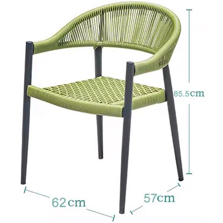 Set mobilier de 6 persoane, gradina sau terasa, aluminiu dark grey, masa 200 cm + 6 scaune cu impletitura tip funie verde, Zen