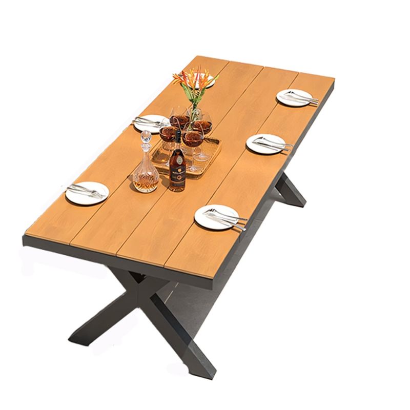 Set mobilier de 6 persoane, gradina sau terasa, aluminiu dark grey, masa 200 cm + 6 scaune cu impletitura tip funie verde, Zen