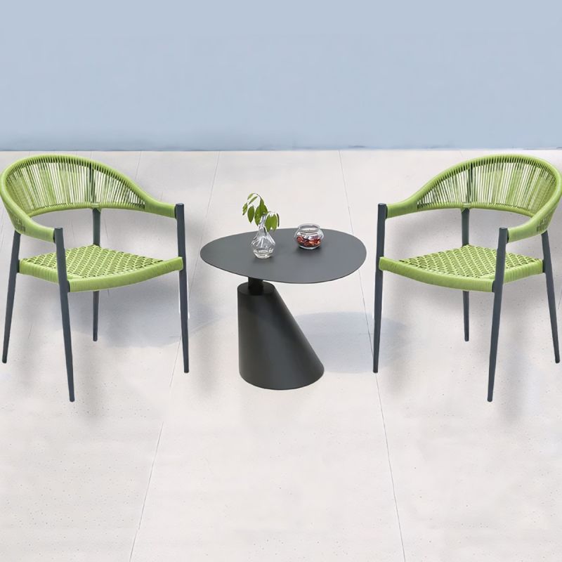 Set masa cu 2 scaune, terasa sau gradina, aluminiu dark grey, impletitura tip funie verde, Oasis