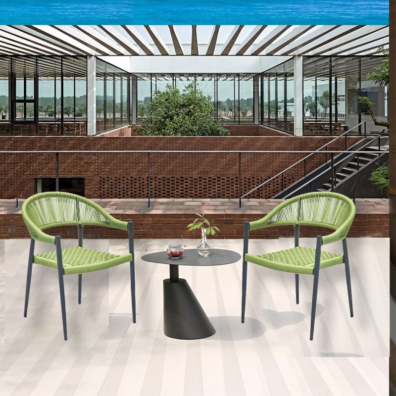 Set masa cu 2 scaune, terasa sau gradina, aluminiu dark grey, impletitura tip funie verde, Oasis