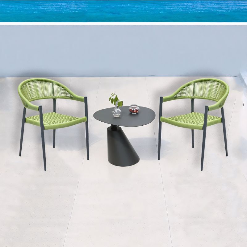 Set masa cu 2 scaune, terasa sau gradina, aluminiu dark grey, impletitura tip funie verde, Oasis