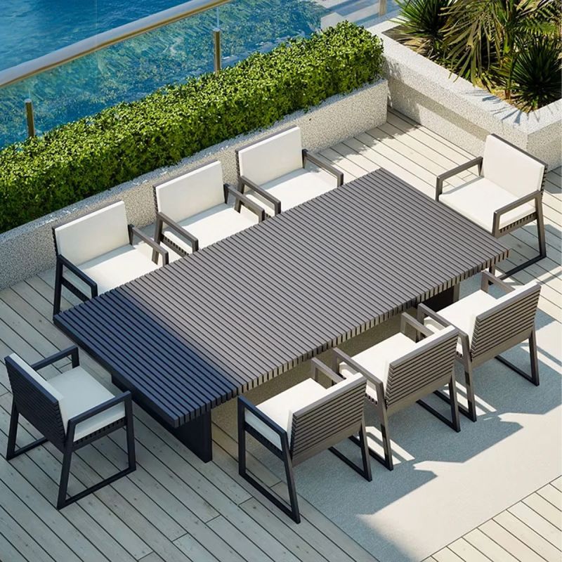 Set mobilier de 8 persoane, terasa sau gradina, aluminiu, masa 213x100 cm + 8 scaune,  tesatura 100% Olefin, Mykonos