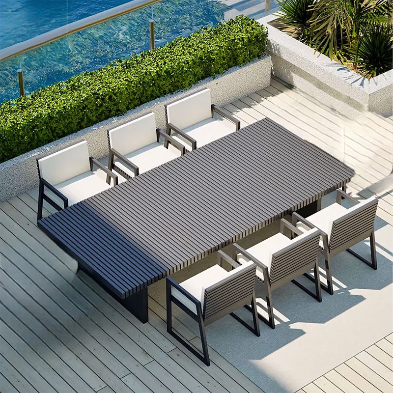 Set mobilier de 6 persoane, terasa sau gradina, aluminiu, masa 213x100 cm + 6 scaune, tesatura 100% Olefin, Mykonos