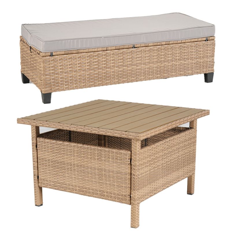 Set mobilier terasa sau gradina, canapea, 2 bancute si masa patrata, poliratan, Santorini