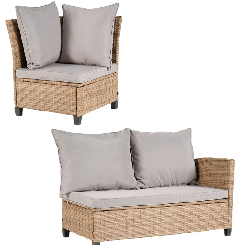 Set mobilier terasa sau gradina, canapea, 2 bancute si masa patrata, poliratan, Santorini