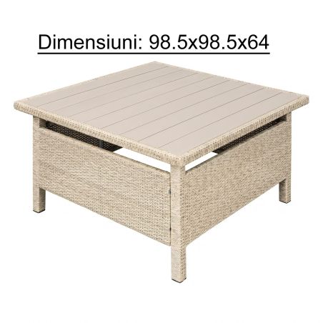 Set mobilier terasa sau gradina, canapea, 2 bancute si masa patrata, poliratan, Santorini