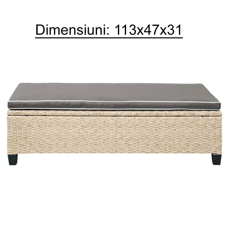 Set mobilier terasa sau gradina, canapea, 2 bancute si masa patrata, poliratan, Santorini