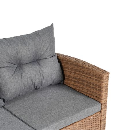 Set mobilier, terasa sau gradina, canapea, fotoliu, banca + masa cu blat de sticla, perne incluse, poliratan, Bali