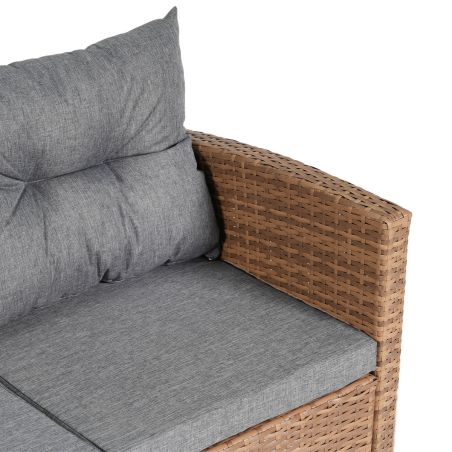 Set mobilier, terasa sau gradina, canapea, fotoliu, banca + masa cu blat de sticla, perne incluse, poliratan, Bali