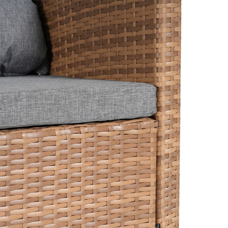 Set mobilier, terasa sau gradina, canapea, fotoliu, banca + masa cu blat de sticla, perne incluse, poliratan, Bali