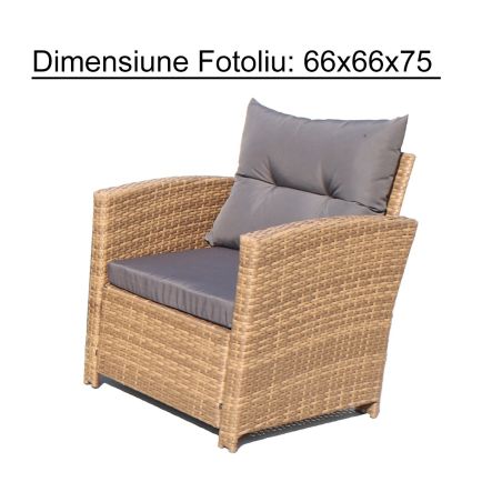 Set mobilier, terasa sau gradina, canapea, fotoliu, banca + masa cu blat de sticla, perne incluse, poliratan, Bali