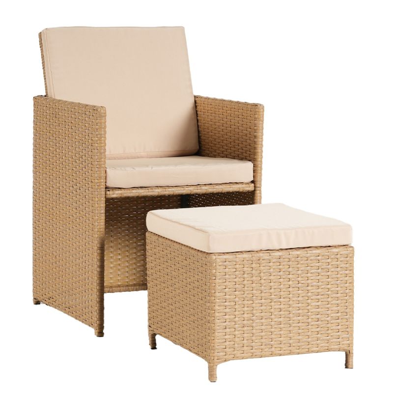 Set mobilier terasa gradina, Cub pliabil, masa cu blat de sticla, 6 scaune cu spatar rabatabil, 4 tabureti, Mauritius