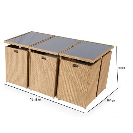 Set mobilier terasa gradina, Cub pliabil, masa cu blat de sticla, 6 scaune cu spatar rabatabil, 4 tabureti, Mauritius