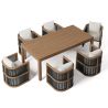 Set mobilier, terasa sau gradina, masa 150 cm + 6 scaune, lemn de Tec, impletitura tip funie, perne incluse, Gardenia