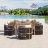 Set mobilier, terasa sau gradina, masa 150 cm + 6 scaune, lemn de Tec, impletitura tip funie, perne incluse, Gardenia