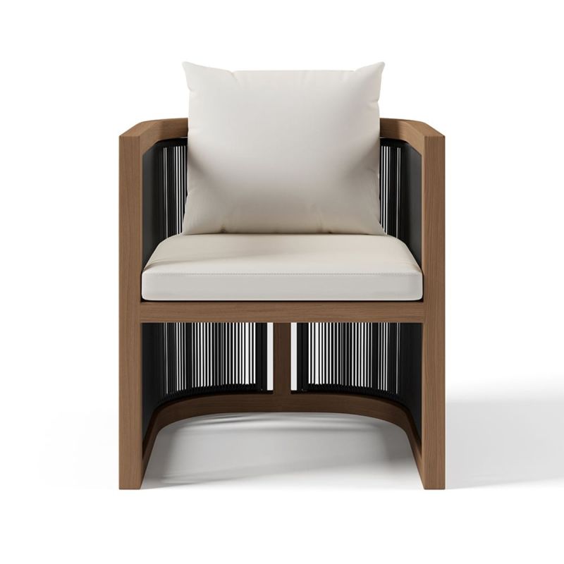 Set mobilier, terasa sau gradina, masa 150 cm + 6 scaune, lemn de Tec, impletitura tip funie, perne incluse, Gardenia