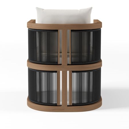 Set mobilier, terasa sau gradina, masa 150 cm + 6 scaune, lemn de Tec, impletitura tip funie, perne incluse, Gardenia