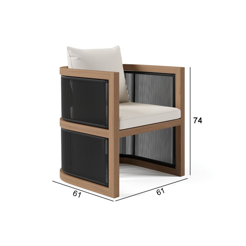 Set mobilier, terasa sau gradina, masa 150 cm + 6 scaune, lemn de Tec, impletitura tip funie, perne incluse, Gardenia