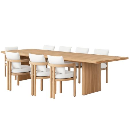 Set mobilier, terasa sau gradina, masa mare si 8 scaune, lemn de Tec integral, perne incluse, Primavera