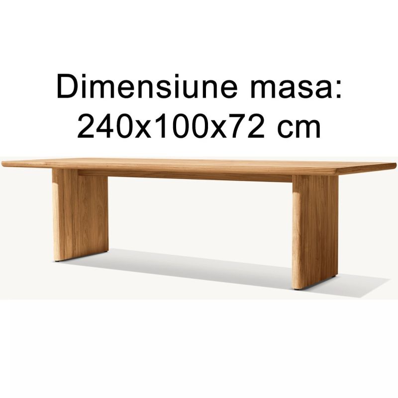 Set mobilier, terasa sau gradina, masa mare si 8 scaune, lemn de Tec integral, perne incluse, Primavera