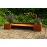 Jardiniera, cu banca integrata din lemn, otel corten de 2 mm, dimensiuni: 300x95x44 cm, FloraStep