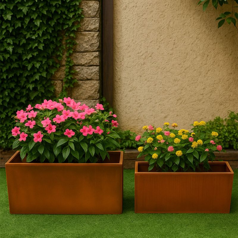 Jardiniera dreptunghiulara, otel corten de 2 mm, dimensiuni: 100x30x45 sau 120x40x55 cm, Bloom