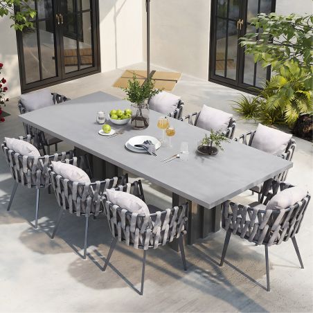 Set mobilier terasa sau gradina, 8 scaune, masa extensibila, aluminiu si impletitura tip funie, Riga