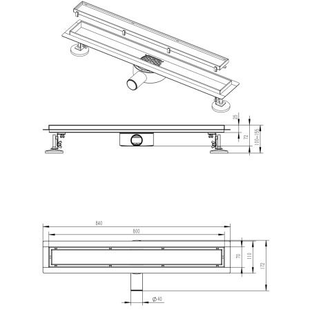 Rigola de dus Sifon 360°, Auriu Mat, otel SS304, dimensiuni: 60 sau 80 cm, Elegro