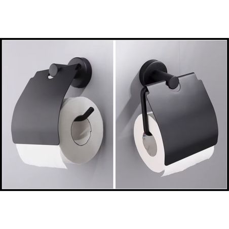 Suport hartie igienica cu clapeta, Negru Mat, otel, design modern, Velvet