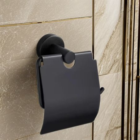 Suport hartie igienica cu clapeta, Negru Mat, otel, design modern, Velvet