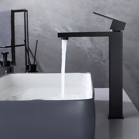 Baterie lavoar, perlator, montaj pe blat, Negru Mat, inaltime 28 cm, Mira