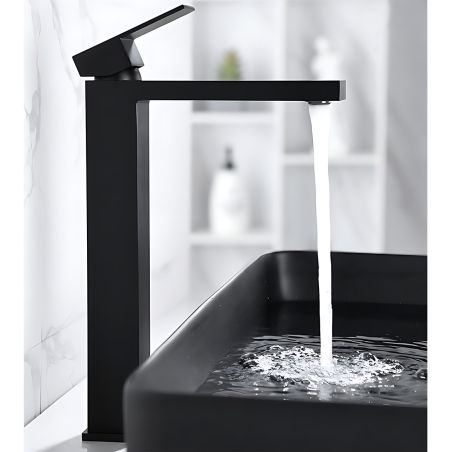 Baterie lavoar, perlator, montaj pe blat, Negru Mat, inaltime 28 cm, Mira
