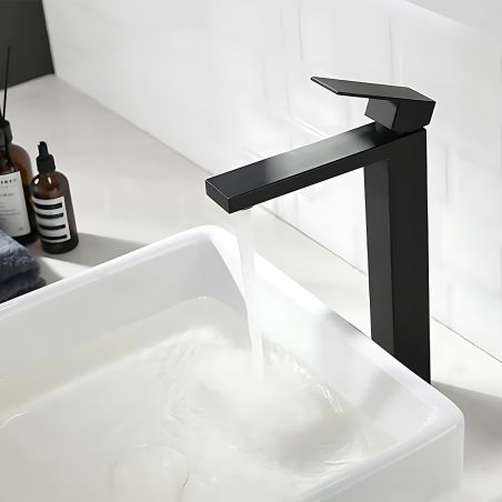 Baterie lavoar, perlator, montaj pe blat, Negru Mat, inaltime 28 cm, Mira