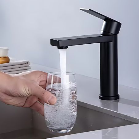 Baterie lavoar, Negru Mat, Perlator, otel inoxidabil, montaj pe lavoar, Sereno