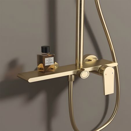 Sistem de dus, pipa de cada tip cascada, 3 functii, suport obiecte, montaj pe perete, Auriu Mat, Divina
