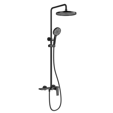 Sistem de dus, pipa de cada tip cascada, 3 functii, suport obiecte, montaj pe perete, Negru Mat, Divina