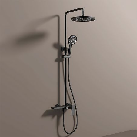 Sistem de dus, pipa de cada tip cascada, 3 functii, suport obiecte, montaj pe perete, Negru Mat, Divina